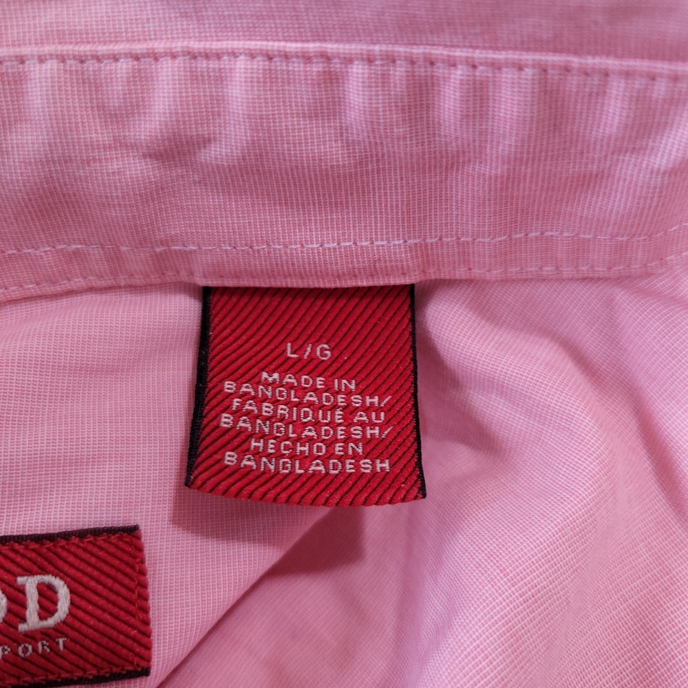 IZOD Luxury Sport Mens L Button Down Shirt Pink Long Sleeve Pocket 100% Cotton - Picture 6 of 7